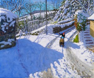 Sleeën in Wirksworth, Derbyshire, 2024 ( olieverf op doek) door Andrew Macara