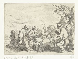 Drinkende boeren aan een tafel door Andries Both
