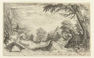 Landschap met een hert op een brug door Andries Jacobsz. Stock