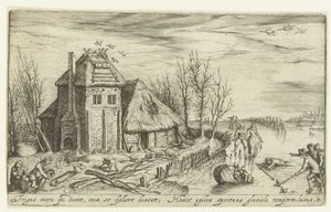 Winterlandschap met schaatsers door Andries Jacobsz. Stock
