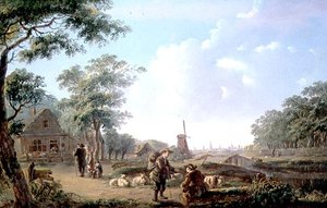 Rustieke figuren aan de rand van een Nederlandse stad