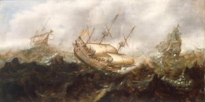 Schepen in stormachtige zee door Andries van Eertvelt