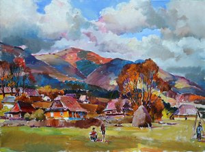 Bergdorp in de herfst door Andrii Kutsachenko