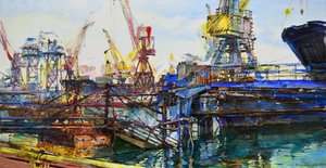 Drukke industriële haven door Andrii Kutsachenko