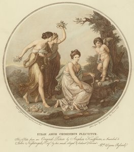 Twee nimfen bespotten Cupido die aan een boom is vastgebonden door Angelica (after) Kauffmann