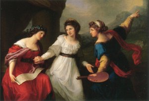 Zelfportret aarzelend tussen de kunsten muziek en schilderen door Angelica Kauffmann