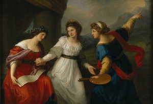 Zelfportret van de kunstenaar twijfelend tussen de kunsten van muziek en schilderen, 1794