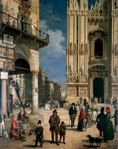 Markt van Figini in Milaan (Piazza del Duomo met een hoek van de Coperto dei Figini) (detail)