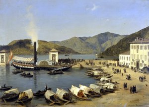 De haven van Como (Como) door Angelo Inganni