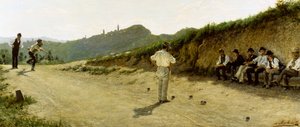 Spel van kegels door Angelo Morbelli