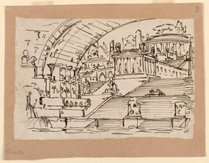Toneelontwerp, imaginaire stad door Angelo Toselli