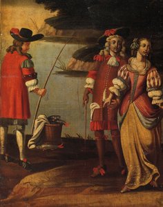 Vierdelig dubbelzijdig scherm, ca. 1700 (detail) door Anglo Flemish School