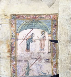 Christus onderwijst Petrus in Kafarnaüm over de belasting, ca. 1000 AD door Anglo Saxon