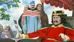 Koning John ondertekent met tegenzin de Magna Carta door Angus McBride