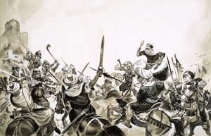 Moorse krijgers vallen Spaanse troepen aan in 711 door Angus McBride