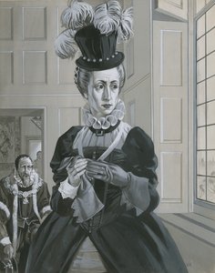 Koningin Elizabeth I, hoort het nieuws over de executie van Mary Queen of Scots (gouache op papier) door Angus McBride