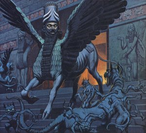 De Lamassu (kleurenlitho)