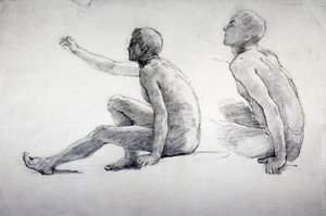 Twee studies van een zittende mannelijke naakt, ca. 1864-1930 door Anna Lea Merritt