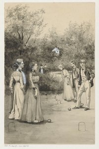 Mannen en vrouwen spelen croquet door Anna Maria Kruijff