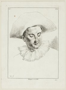 Mannenhoofd (met hoed en kraag) door Anne Claude Philippe Caylus
