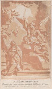 De Aankondiging met de Maagd knielend links en Gabriel verschijnend rechts, ca. 1729 door Anne Claude Philippe de Caylus