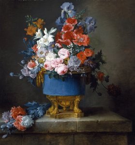 Boeket bloemen in een blauwe porseleinen vaas