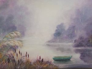 Roeiboot op het Misty Lake door Annette Armitage