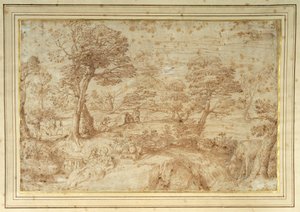 Landschap met de rust tijdens de vlucht naar Egypte, naar Annibale Carracci door Annibale (studio of) Carracci