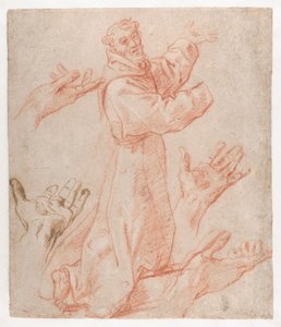 Carracci - Studies voor een figuur van de heilige Franciscus knielend in driekwartaanzicht en voor zijn handen (recto), 1583-85 door Annibale Carracci