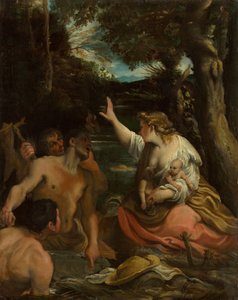 Latona en de Lycische boeren Latona beschermt haar kinderen, 1585 door Annibale Carracci