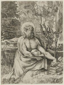 Heilige Hiëronymus in de Wildernis, c.1591 (ets met gravure op papier, iiiiv)