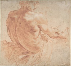 Zittende jongeman naar rechts gericht, van achteren gezien door Annibale Carracci