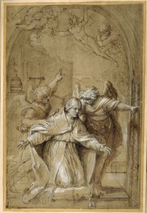 St. Gregorius bijgestaan door engelen die bidden voor zielen in het vagevuur door Annibale Carracci