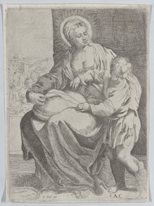 De Maagd zittend met een kussen op haar schoot en de jonge Christus staand rechts door Annibale Carracci