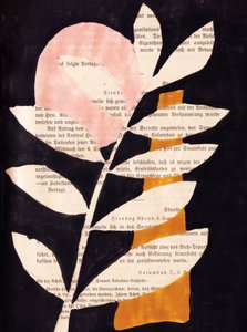 Gouache-schilderij van abstracte bladeren op een zwarte achtergrond door Annick