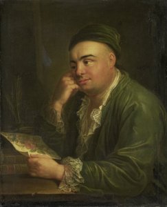 Een man met een tekening van bloemen, zogenaamd portret van Jacob Feitama Jr, koopman in Amsterdam