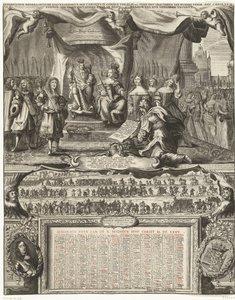 Allegorie op de vrede met Engeland in 1674 en de almanak voor het jaar 1675