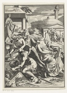 Allegorische voorstelling met Geschiedenis, Vader Tijd met een pot met munten door Anonymous
