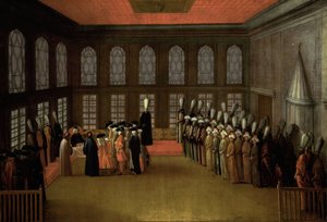 Een ambassadeur bij de grootvizier in zijn yali aan de Bosporus (Ambassadeur Cornelis Calkoen, 12 augustus 1727)