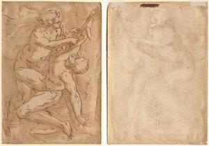 Apollo Villende Marsyas (recto) Twee Schetsen van een Moeder en Kind (verso) door Anonymous