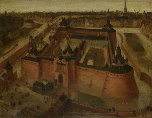 Vogelvlucht van het Vredenburg (Vredeborch) kasteel in Utrecht