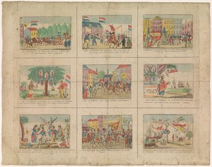 Blad met 9 voorstellingen van historische gebeurtenissen in de jaren 1813-1814 door Anonymous