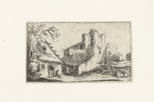 Boerderij bij ruïnes van een muur door Anonymous