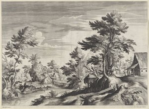 Boomrijk rivierlandschap met enkele gebouwen