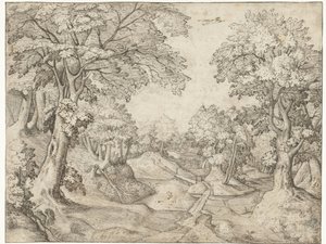 Boslandschap met een beek door Anonymous