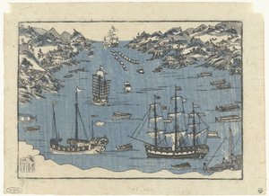 Buitenlandse schepen in de haven van Nagasaki door Anonymous