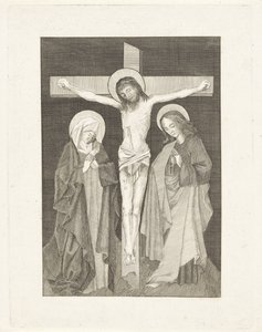 Christus aan het kruis, aan weerszijden Maria en Johannes door Anonymous