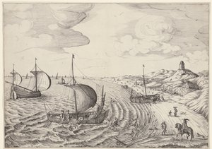 Kustlandschap met vissersboten