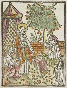 De heilige familie in de tuin door Anonymous
