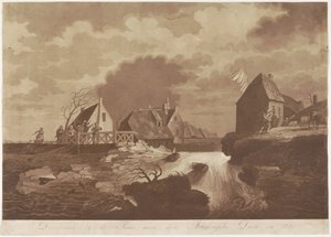 Doorbraak van de Arkelse dam bij Gorinchem, 1820 (title on object) door Anonymous